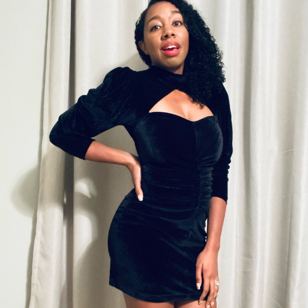Zara Velvet Cutout Longsleeve Mini Dress